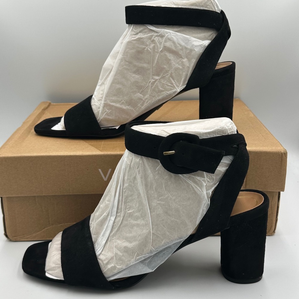 Vionic Zinfandel Black Suede Block‎ Heel Sandals Sz 11M Minimalist Comfort Chic